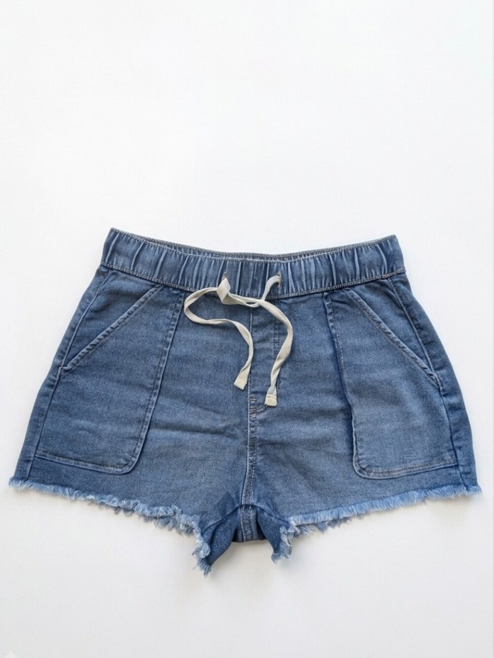 REWASH - WASH FRAYED HEM DRAWSTRING Denim Shorts